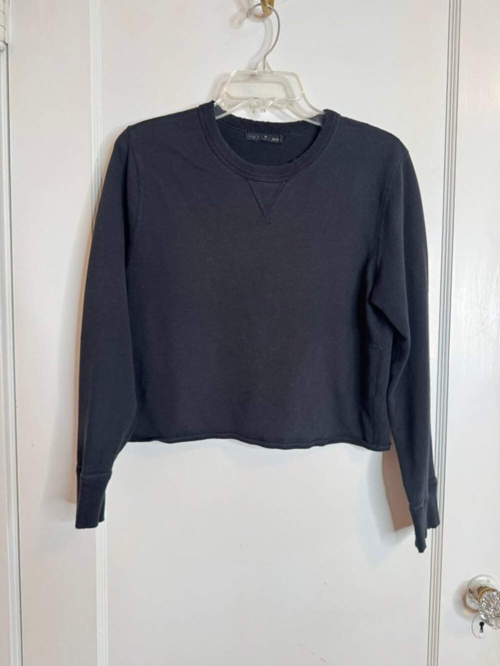 Rag & Bone Core Black Crop Distressed Pullover Sweatshirt sz S